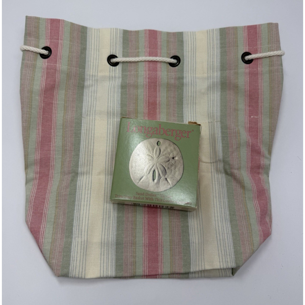Longaberger Small Tote Liner Cabana Strip with Sand Dollar Tie-On